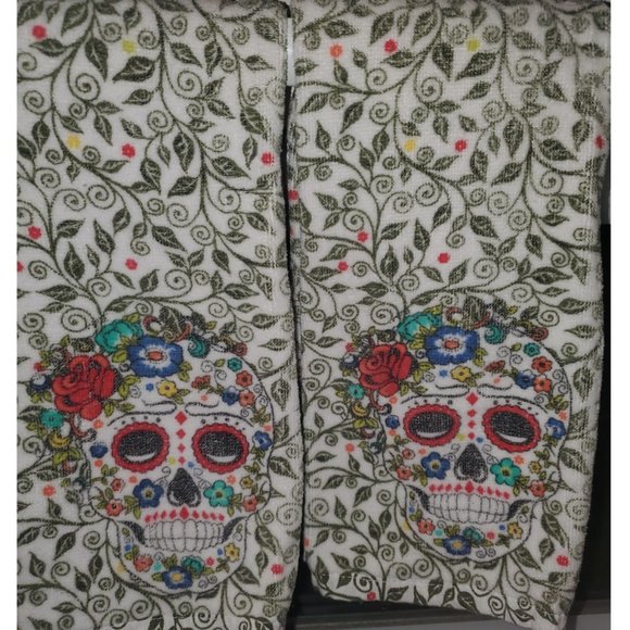 Halloween Kitchen Towels Skull Decor Holiday Party Decorations Decorative Floral - Picture 2 of 4